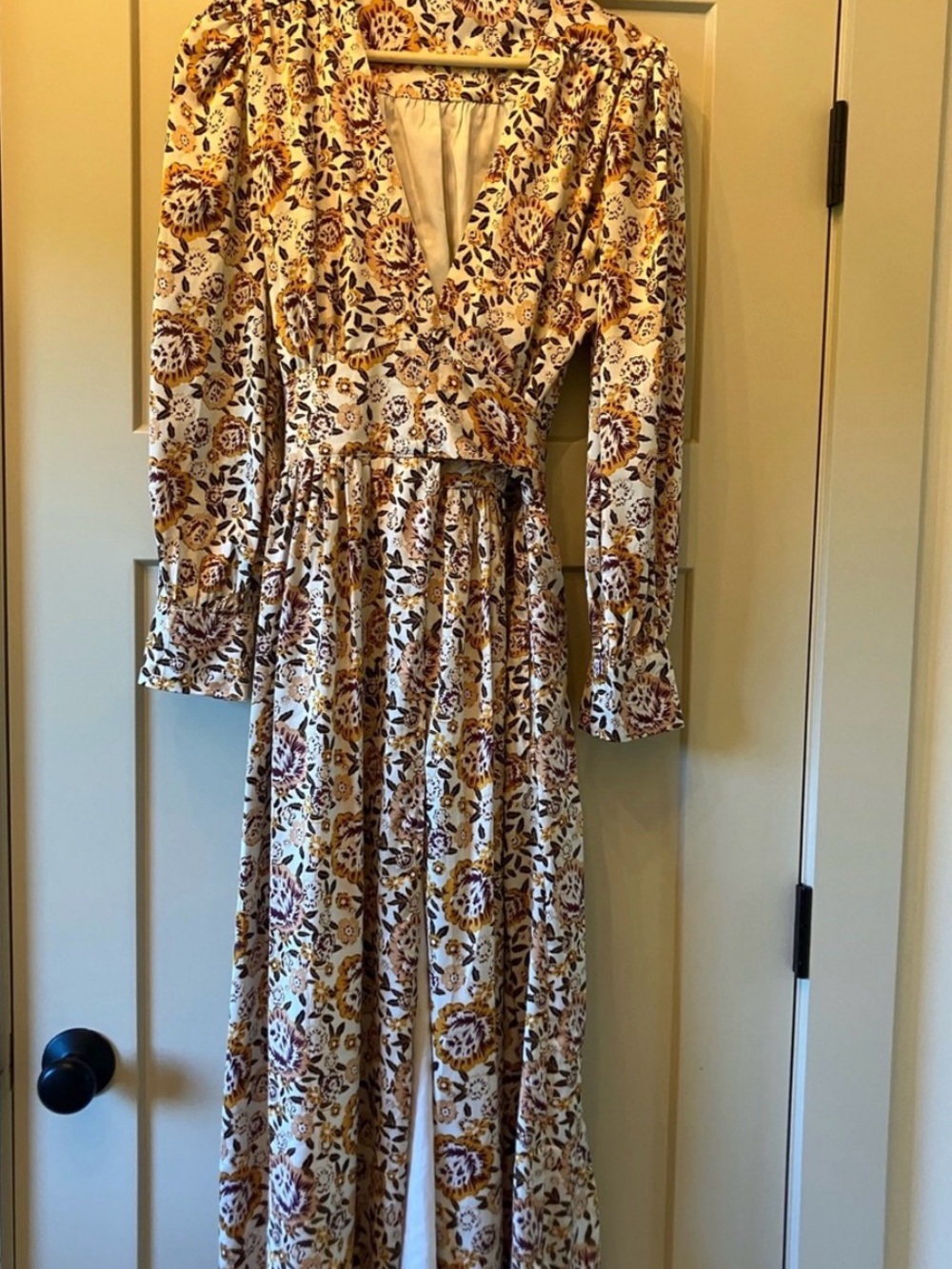 Chicwish Cream Maxi Dress with Brown Floral Print